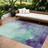 8' X 10' Blue And Purple Abstract Washable Indoor Outdoor Area Rug
