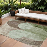 8' X 10' Artichoke Green Brown And Beige Geometric Washable Indoor Outdoor Area Rug