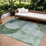 8' X 10' Mint Green And Fern Green Geometric Washable Indoor Outdoor Area Rug