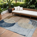 8' X 10' Sky Blue Brown And Beige Geometric Washable Indoor Outdoor Area Rug