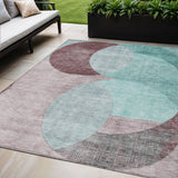 5' X 8' Teal Blue Brown And Beige Geometric Washable Indoor Outdoor Area Rug