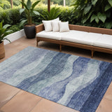 8' X 10' Light Blue And Dark Blue Abstract Washable Indoor Outdoor Area Rug