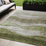 5' X 8' Green And Beige Abstract Washable Indoor Outdoor Area Rug