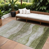 8' X 10' Green And Beige Abstract Washable Indoor Outdoor Area Rug