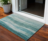 3' X 5' Teal Blue And Aqua Abstract Washable Indoor Outdoor Area Rug
