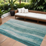 8' X 10' Teal Blue And Aqua Abstract Washable Indoor Outdoor Area Rug