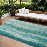 8' X 10' Teal Blue And Aqua Abstract Washable Indoor Outdoor Area Rug