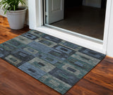3' X 5' Blue Gray And Charcoal Geometric Washable Indoor Outdoor Area Rug