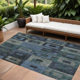 8' X 10' Blue Gray And Charcoal Geometric Washable Indoor Outdoor Area Rug