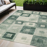 5' X 8' Green And Ivory Geometric Washable Indoor Outdoor Area Rug