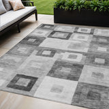 5' X 8' Gray And Charcoal Geometric Washable Indoor Outdoor Area Rug
