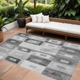 8' X 10' Gray And Charcoal Geometric Washable Indoor Outdoor Area Rug
