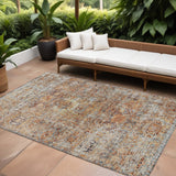 8' X 10' Coral Terra Cotta And Beige Floral Washable Indoor Outdoor Area Rug