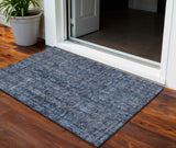 3' X 5' Blue And Black Damask Washable Indoor Outdoor Area Rug