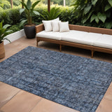 8' X 10' Blue And Black Damask Washable Indoor Outdoor Area Rug