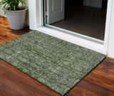 3' X 5' Artichoke Green And Black Damask Washable Indoor Outdoor Area Rug