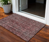 3' X 5' Pink And Brick Red Damask Washable Indoor Outdoor Area Rug