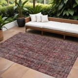 8' X 10' Pink And Brick Red Damask Washable Indoor Outdoor Area Rug