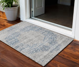 3' X 5' Blue And Ivory Oriental Washable Indoor Outdoor Area Rug