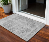 3' X 5' Gray And Ivory Oriental Washable Indoor Outdoor Area Rug