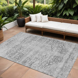 8' X 10' Gray And Ivory Oriental Washable Indoor Outdoor Area Rug