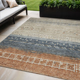 5' X 8' Brown Blue And Beige Southwestern Washable Indoor Outdoor Area Rug