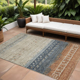 8' X 10' Brown Blue And Beige Southwestern Washable Indoor Outdoor Area Rug