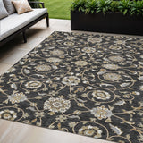 5' X 8' Black Brown And Ivory Moroccan Washable Indoor Outdoor Area Rug