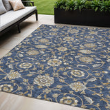 5' X 8' Navy Blue Brown And Ivory Moroccan Washable Indoor Outdoor Area Rug