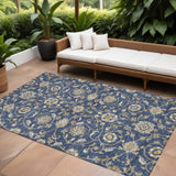 8' X 10' Navy Blue Brown And Ivory Moroccan Washable Indoor Outdoor Area Rug