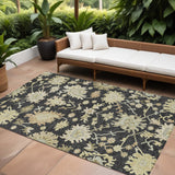 8' X 10' Black And Ivory Floral Washable Indoor Outdoor Area Rug