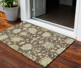 3' X 5' Chocolate And Beige Floral Washable Indoor Outdoor Area Rug