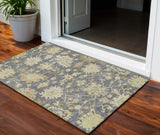 3' X 5' Gray Ivory And Green Floral Washable Indoor Outdoor Area Rug