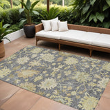 8' X 10' Gray Ivory And Green Floral Washable Indoor Outdoor Area Rug