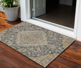 3' X 5' Charcoal Gray And Brown Oriental Washable Indoor Outdoor Area Rug
