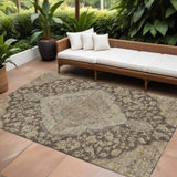 8' X 10' Chocolate Beige And Gray Oriental Washable Indoor Outdoor Area Rug