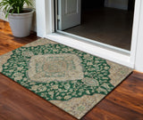 3' X 5' Emerald Beige And Brown Oriental Washable Indoor Outdoor Area Rug