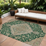 8' X 10' Emerald Beige And Brown Oriental Washable Indoor Outdoor Area Rug
