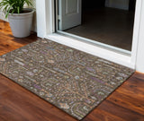 3' X 5' Brown Purple And Blue Floral Washable Indoor Outdoor Area Rug