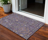 3' X 5' Eggplant Terra Cotta And Green Floral Washable Indoor Outdoor Area Rug