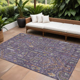 8' X 10' Eggplant Terra Cotta And Green Floral Washable Indoor Outdoor Area Rug