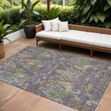 8' X 10' Purple Green And Brown Floral Washable Indoor Outdoor Area Rug