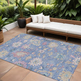 8' X 10' Blue Pink And Ivory Floral Washable Indoor Outdoor Area Rug