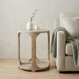 24" Natural Distressed Solid Wood Round Frame End Table With Shelf