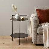 22" Antiqued Bronze and Black Distressed Iron Round End Table With Shelf