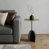 23" Brass Brass and Black Iron Round Pedestal End Table