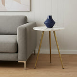 16" White and Gold Stone and Metal Tray Table