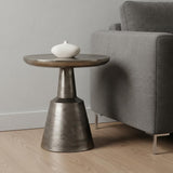 21" Silver Distressed Iron Round Pedestal End Table