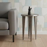 21" Silver Distressed Aluminum Round End Table