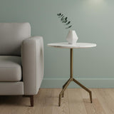 20" White and Gold Stone and Iron Oval End Table